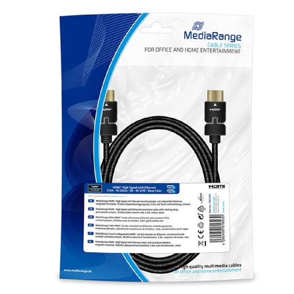 Καλώδιο MediaRange HDMI, 18 Gbit/s data transfer rate, 2.0m, cotton, black (MRCS197)
