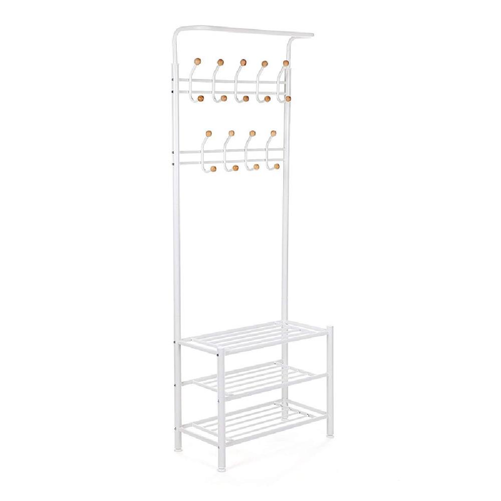 Μεταλλικό Έπιπλο Εισόδου με 3 Ράφια και 9 Κρεμάστρες 68.8 x 35.2 x 187 cm Χρώματος Λευκό Songmics (HSR04W) (SNGHSR04W)