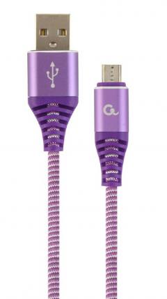 CABLEXPERT PREMIUM COTTON BRAIDED MICRO-USB CHARGING AND DATA CABLE 1M PURPLE/WHITE RETAIL PACK