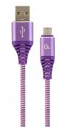 CABLEXPERT PREMIUM COTTON BRAIDED MICRO-USB CHARGING AND DATA CABLE 1M PURPLE/WHITE RETAIL PACK