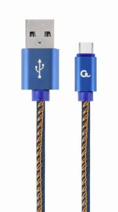 CABLEXPERT PREMIUM JEANS (denim) TYPE-C USB CABLE WITH METAL CONNECTORS 1M BLUE RETAIL PACK