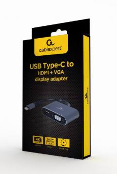 CABLEXPERT USB TYPE-C TO HDMI + VGA DISPLAY ADAPTER SPACE GREY RETAIL PACK