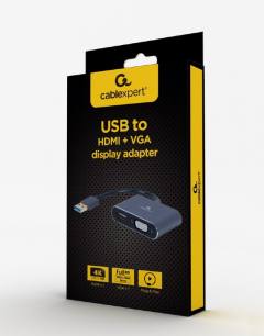 CABLEXPERT 4K USB TO HDMI + VGA DISPLAY ADAPTER SPACE GREY RETAIL PACK