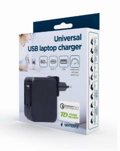 GEMBIRD UNIVERSAL 60W USB TYPE-C PD LAPTOP CHARGER 10 TIPS