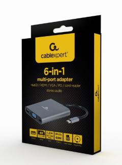 CABLEXPERT USB TYPE-C 6-IN-1 MULTI-PORT ADAPTER SPACE GREY
