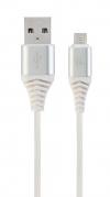 CABLEXPERT PREMIUM COTTON BRAIDED MICRO-USB CHARGING AND DATA CABLE 1M SILVER/WHITE RETAIL PACK