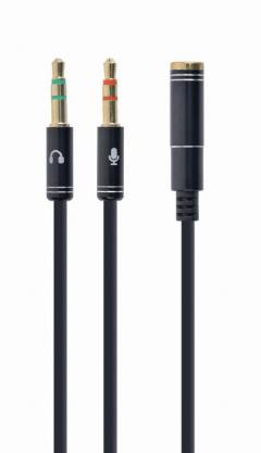 CABLEXPERT 3.5MM 4-PIN SOCKET TO 2x3.5MM STREO PLUG ADAPTER CABLE BLACK METAL CONNECTORS