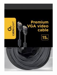 CABLEXPERT PREMIUM VGA HD15M/HD15M DUAL SHIELDED W/2*FERRITE CORE 15M CABLE BLACK