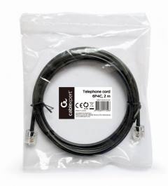 CABLEXPERT TELEPHONE CORD ROUND 6P4C 2M BLACK