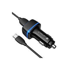 LAMTECH 2xUSB 2,4A CAR CHARGER WITH TYPE-C CABLE 1M BLACK