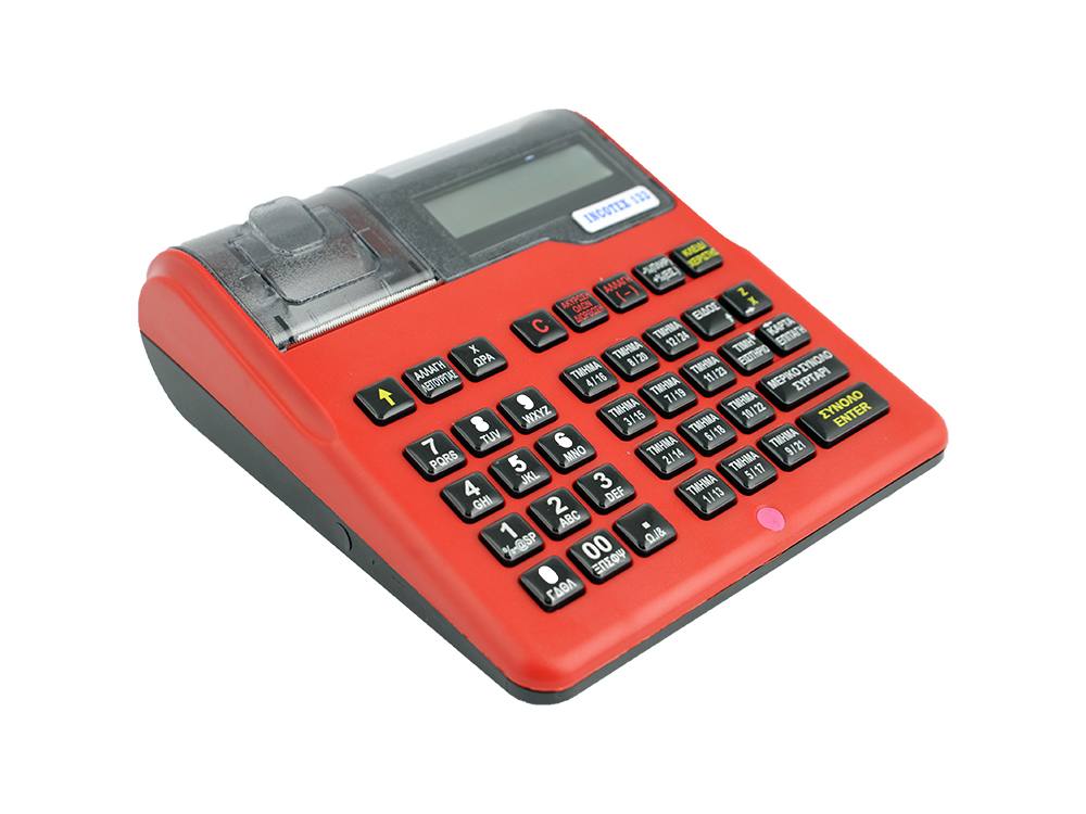 Ταμειακή μηχανή INCOTEX 133 Κόκκινη + Δώρο αριθμομηχανή γραφείου+10 Θερμικά ρολλά