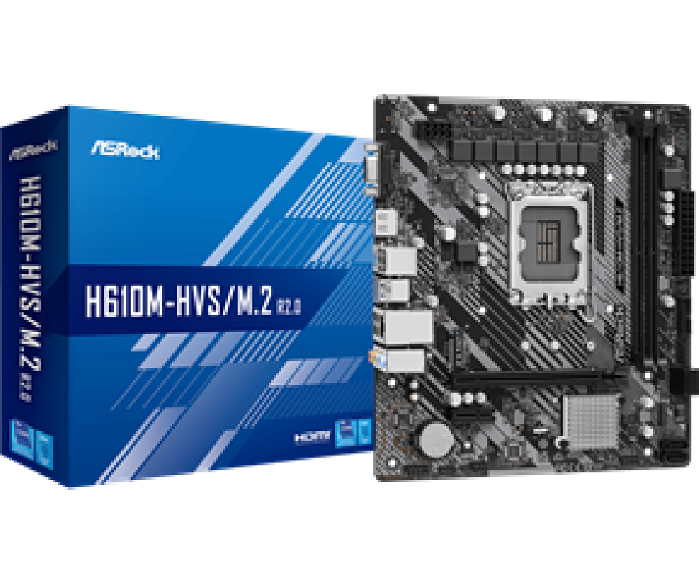ASROCK MB H610M-HVS/M.2 R2.0,SOCKET INTEL LGA1700 13th/12th GEN, CS INTEL H610, 2 DIMM SOCKETS DDR4, D-SUB/HDMI, LAN GIGABIT, MI