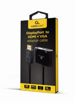 CABLEXPERT DISPLAYPORT MALE TO HDMI FEMALE+VGA FEMALE ADAPTER CABLE BLACK