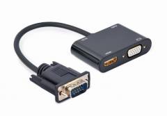 CABLEXPERT VGA TO HDMI+VGA ADAPTER CABLE 0,15M BLACK RETAIL PACK