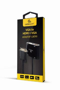 CABLEXPERT VGA TO HDMI+VGA ADAPTER CABLE 0,15M BLACK RETAIL PACK