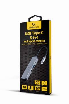 CABLEXPERT USB TYPE-C 5IN1 MULTI-PORT ADAPTER (HUB+HDMI+PD+STEREO AUDIO)