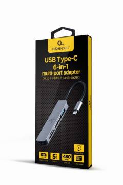 CABLEXPERT USB TYPE-C 6IN1 MULTI-PORT ADAPTER (HUB+HDMI+CARD READER)