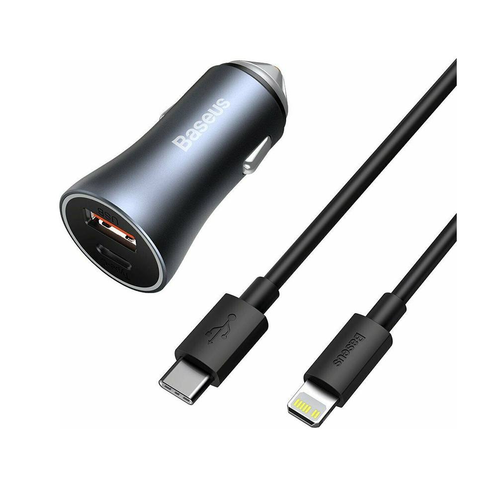 Baseus Car Charger Golden Contactor Pro Dual Quick Charger U+C, PD 3.0, QC 4+, SCP FCP AFC (With Type-C - Lightning 1m Black) 40