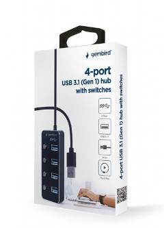 GEMBIRD USB3.1 (GEN1) POWERED 4-PORT HUB WITH SWITCHES