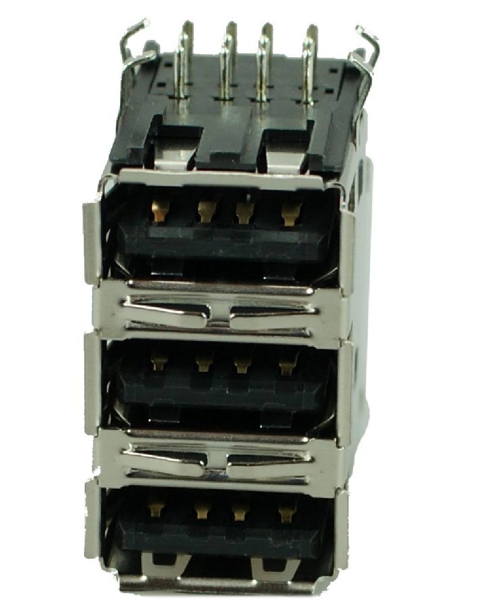 USB 2.0 Connector Triple, up, Silver/Black