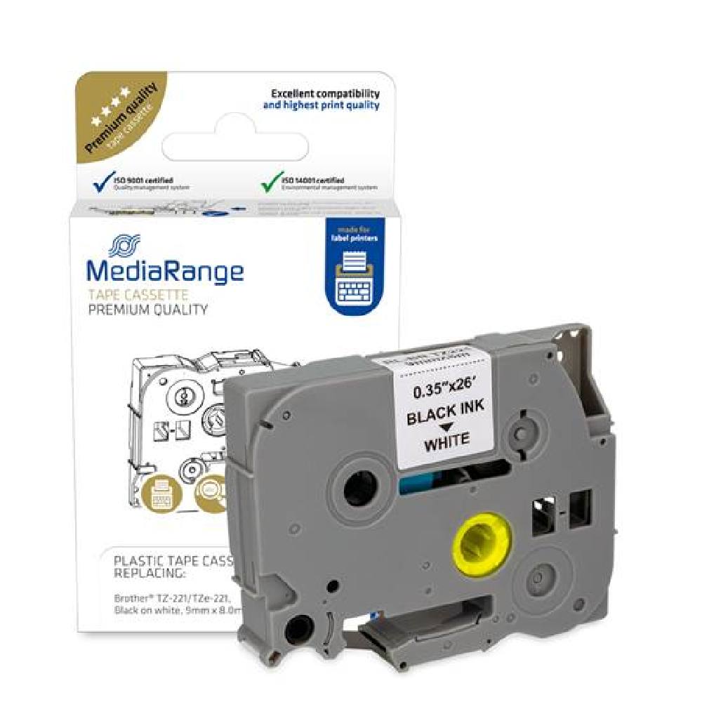 Πλαστική Ταινία Ετικετογράφου MediaRange (Brother TZ-221/TZe-221) 9 mm x 8 m (Μαύρα Γράμματα σε Λευκό Φόντο)