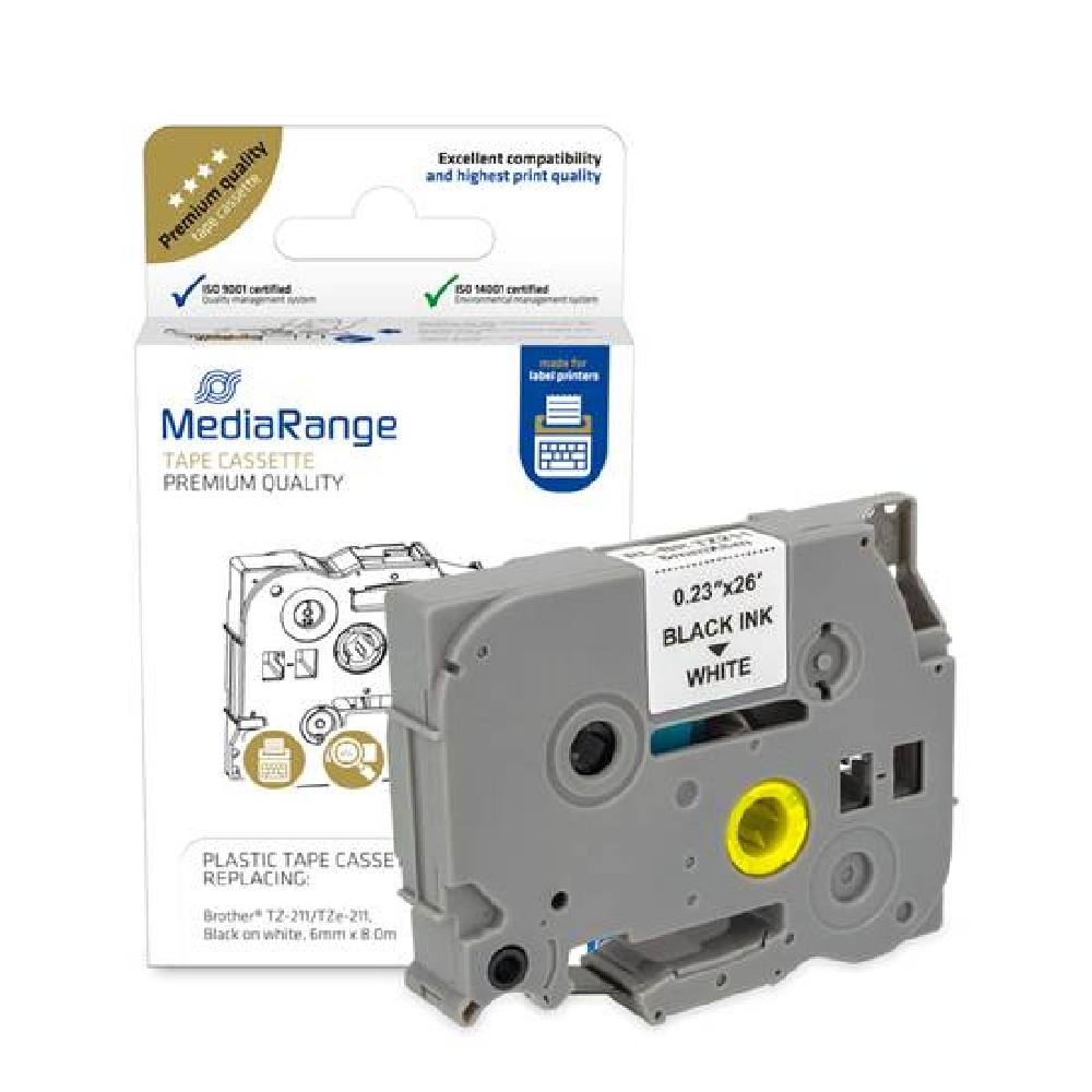Πλαστική Ταινία Ετικετογράφου MediaRange (Brother TZ-211/TZe-211) 6 mm x 8 m (Μαύρα Γράμματα σε Λευκό Φόντο)