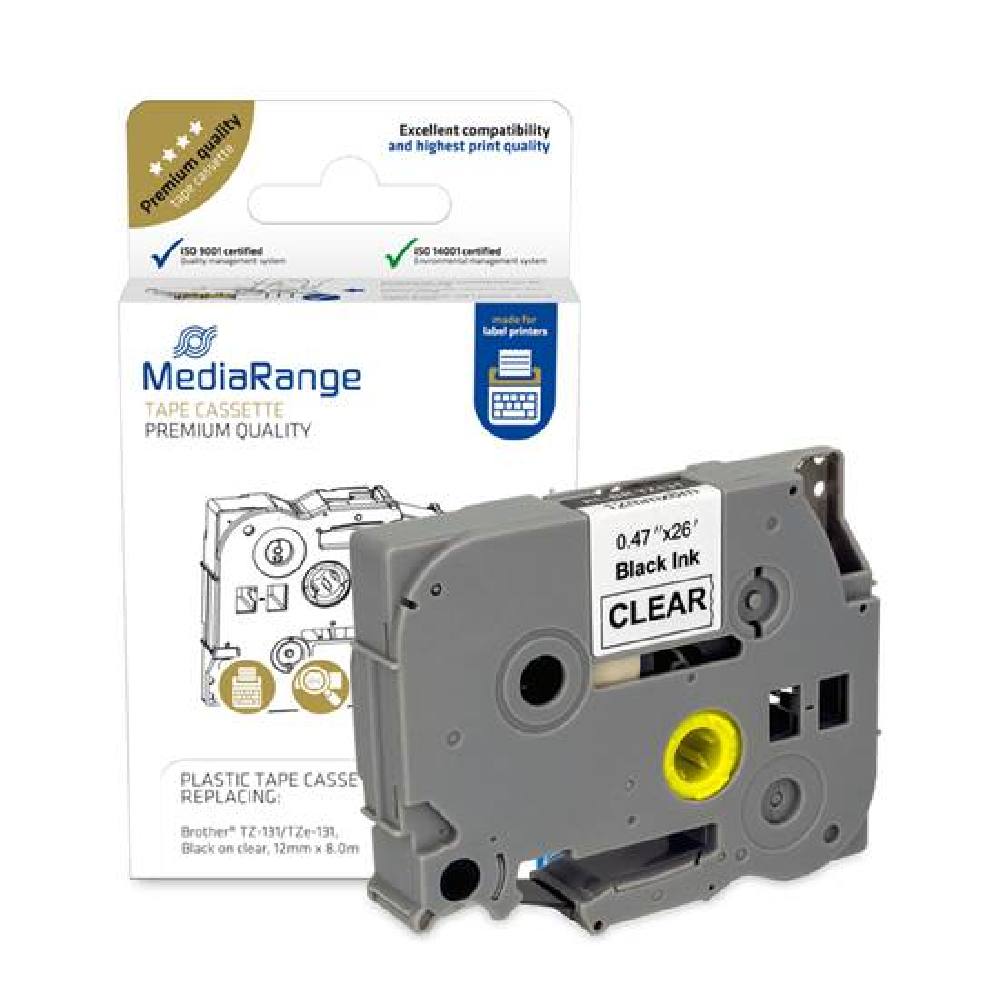 Πλαστική Ταινία Ετικετογράφου MediaRange (Brother TZ-131/TZe-131) 12 mm x 8 m (Μαύρα Γράμματα σε Διάφανο Φόντο)