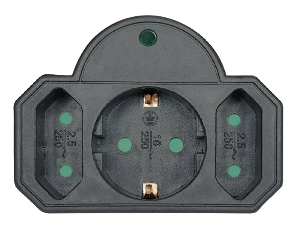 POWERTECH αντάπτορας ρεύματος PT-817, 1x schuko, 2x euro, 16A, μαύρος