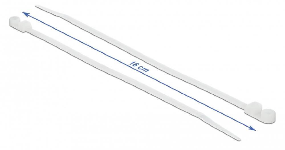 DELOCK Δεματικά καλωδίων 18944 με οπή στερέωσης, 160x4.8mm, λευκά, 10τμχ