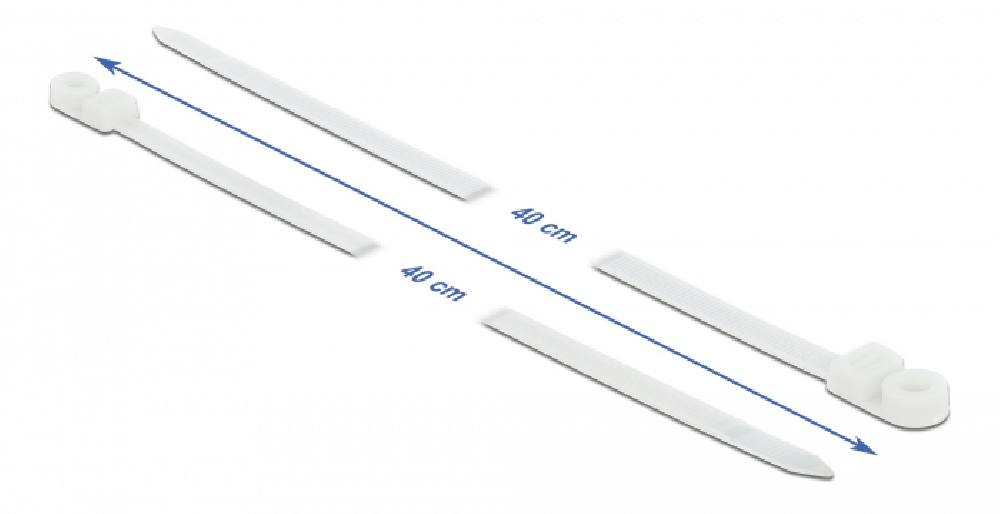 DELOCK Δεματικά καλωδίων 18948 με οπή στερέωσης, 400x7.6mm, λευκά, 10τμχ