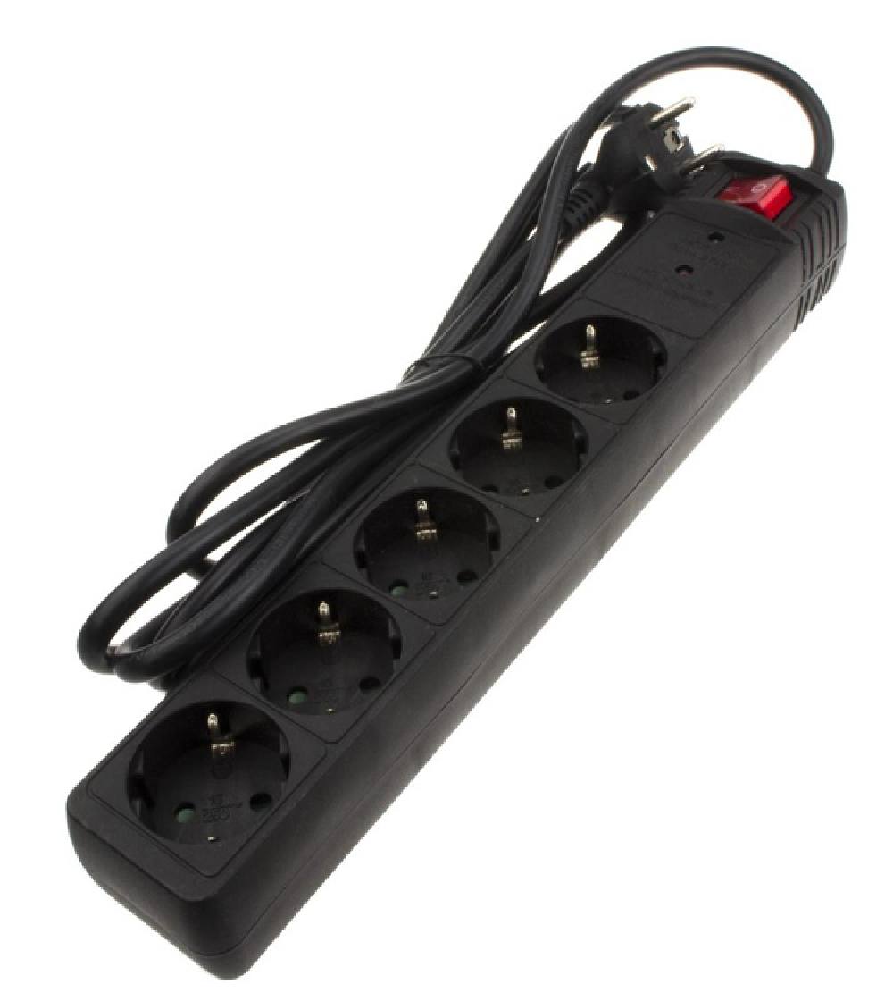 POWERTECH πολύπριζο ασφαλείας PT-881, 5x schuko, 16A, 1.5m, μαύρο