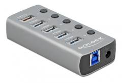 DELOCK USB hub με διακόπτες 63262, 5x USB, 5Gbps, 2.4A, γκρι