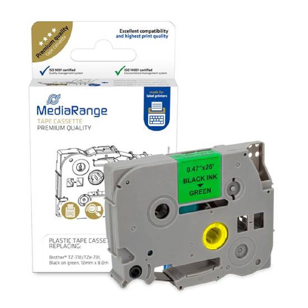 Πλαστική Ταινία Ετικετογράφου MediaRange (Brother TZ-731/TZe-731) 12 mm x 8 m (Μαύρα Γράμματα σε Πράσινο Φόντο)
