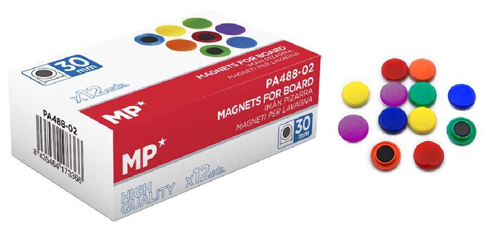 MP χρωματιστός μαγνήτης PA488-02, 30mm, 12τμχ