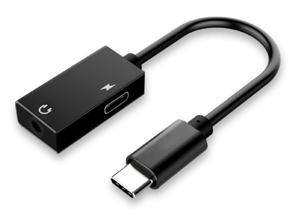 POWERTECH αντάπτορας USB-C σε USB-C & 3.5mm CAB-UC053, 0.11m, μαύρος