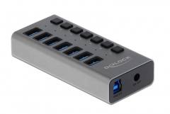 DELOCK USB hub με διακόπτες 63669, 7x USB, 5Gbps, LED, γκρι