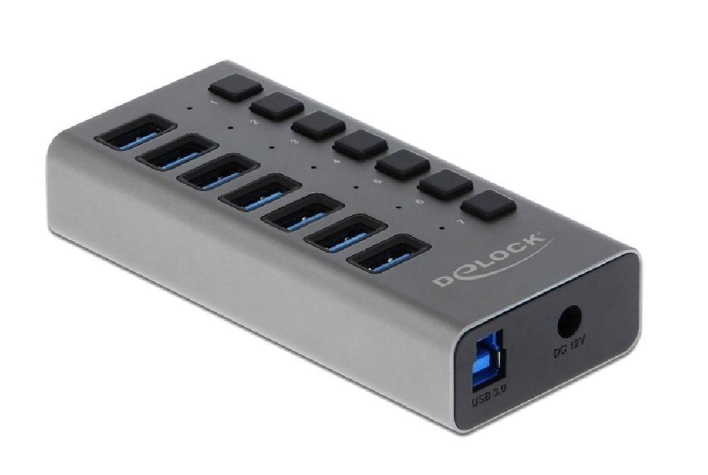 DELOCK USB hub με διακόπτες 63669, 7x USB, 5Gbps, LED, γκρι
