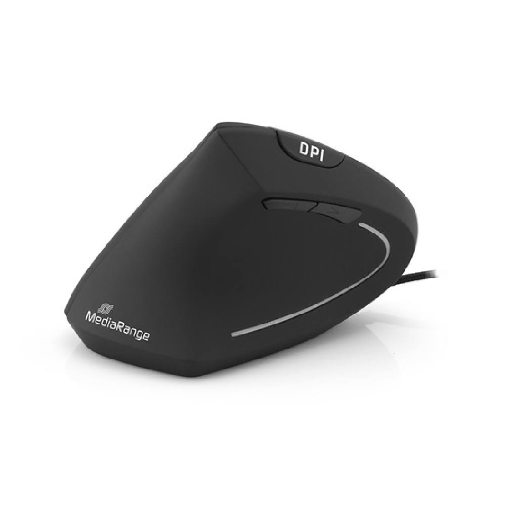 MediaRange Corded ergonomic 6-button optical mouse for left-handers (Black, Wired) (MROS231)