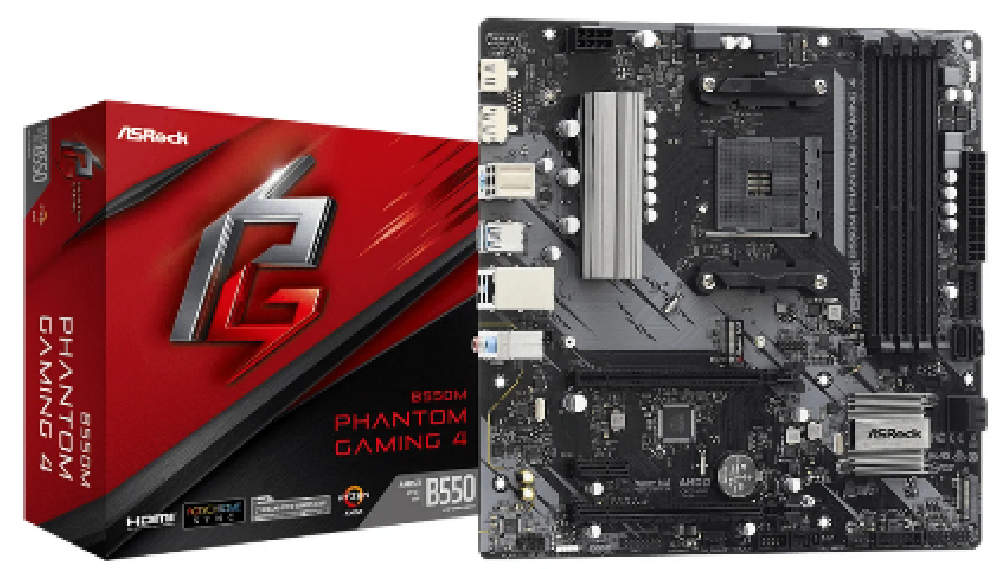 ASROCK MB B550M PHANTOM GAMING 4, SOCKET AMD AM4, CS AMD B550, 4 DIMM SOCKETS DDR4, HDMI/DISPLAY PORT, LAN GIGABIT, MICRO-ATX, 2