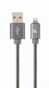 CABLEXPERT PREMIUM SPIRAL METAL 8-PIN CHARGING AND DATA CABLE 1M METALLIC GREY RETAIL PACK