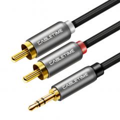 CABLETIME καλώδιο Stereo 3.5mm σε 2x RCA AV314, 1.8m, μαύρο
