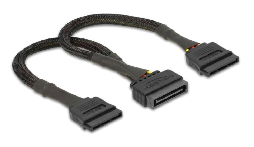 DELOCK καλώδιο SATA 15pin σε 2x SATA 15pin 60135, 0.25m, μαύρο