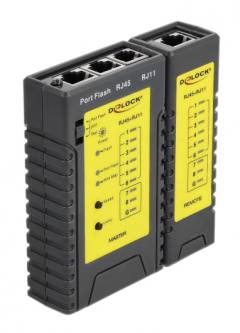 DELOCK tester καλωδίων 86407, λειτουργία εύρεσης θύρας, RJ45/RJ12, μαύρο