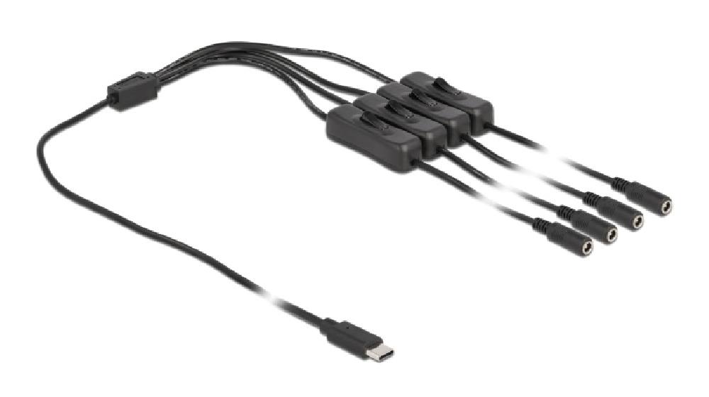 DELOCK καλώδιο USB Type-C σε 4x DC 5.5 x 2.1mm 86802, 1m, μαύρο