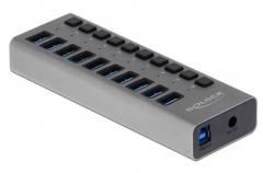 DELOCK USB hub με διακόπτες 63670, 10x USB, 5Gbps, LED, γκρι