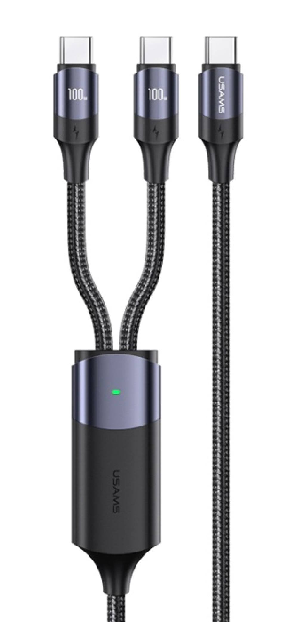 USAMS καλώδιο USB-C σε 2x USB-C US-SJ551, PD 100W, 1.2m, μαύρο