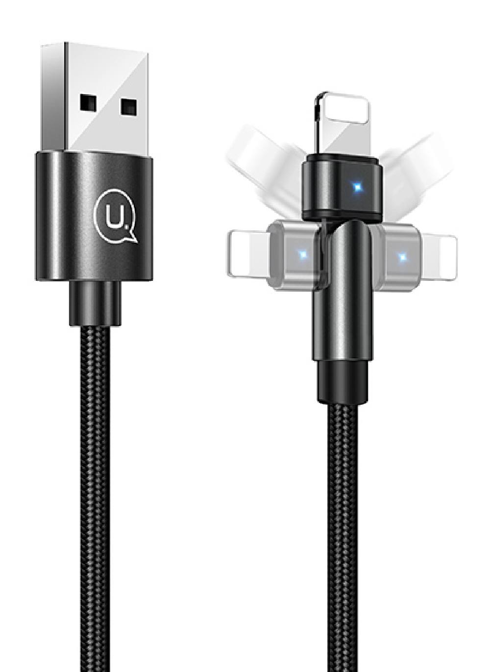 USAMS καλώδιο Lightning σε USB US-SJ476, περιστρεφόμενο, 2.1A, 1m, μαύρο
