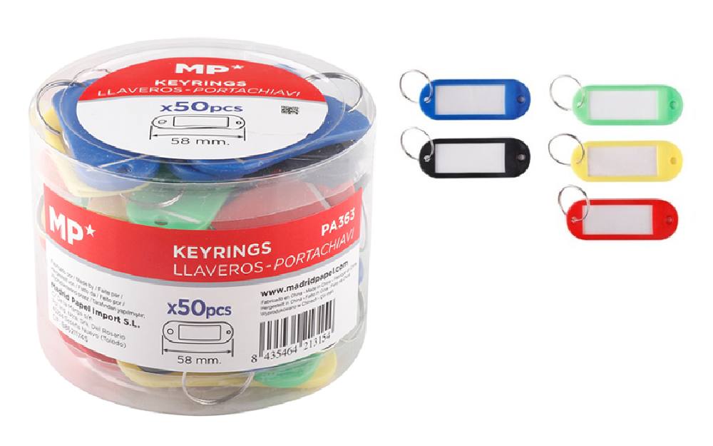 MP μπρελόκ κλειδιών με ετικέτα PA363, 20x58mm, διάφορα χρώματα, 50τμχ