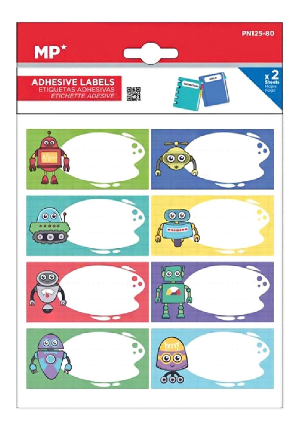 MP αυτοκόλλητες ετικέτες τετραδίων PN125-80, 65x32mm, 8 σχέδια, 16τμχ