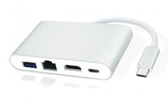 POWERTECH USB-C docking station PTH-085, HDMI/RJ45/USB/USB-C PD, γκρι
